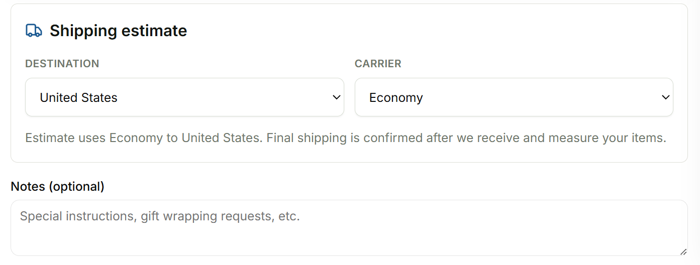Step 04 — choose destination and carrier for the shipping estimate